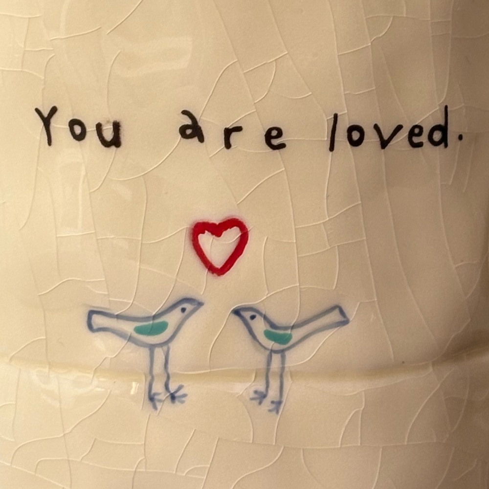 Cream-Colored Mug with Heart & Bird and Saying: “You are loved” - Picture 2 of 8